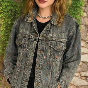 VINTAGE ROEBUCKS Rare Acid Washed Studded Jean Jacket, L